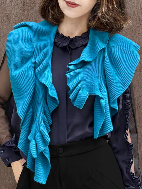 Bright Blue Luxe Cashmere Ruffle Collar Wrap