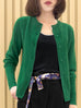 Jade Green Pointelle Stitches Cashmere Wool Blend Cardigan