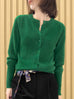 Jade Green Pointelle Stitches Cashmere Wool Blend Cardigan