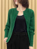 Jade Green Pointelle Stitches Cashmere Wool Blend Cardigan