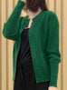 Jade Green Pointelle Stitches Cashmere Wool Blend Cardigan