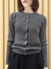 Charcoal Grey Pointelle Stitches Cashmere Wool Blend Cardigan