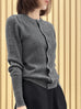 Charcoal Grey Pointelle Stitches Cashmere Wool Blend Cardigan