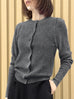 Charcoal Grey Pointelle Stitches Cashmere Wool Blend Cardigan