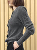 Charcoal Grey Pointelle Stitches Cashmere Wool Blend Cardigan