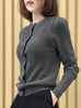 Charcoal Grey Pointelle Stitches Cashmere Wool Blend Cardigan