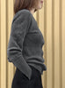 Charcoal Grey Pointelle Stitches Cashmere Wool Blend Cardigan