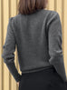 Charcoal Grey Pointelle Stitches Cashmere Wool Blend Cardigan