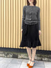 Charcoal Grey Pointelle Stitches Cashmere Wool Blend Cardigan