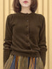 Khaki Brown Pointelle Stitches Cashmere Wool Blend Cardigan