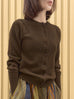 Khaki Brown Pointelle Stitches Cashmere Wool Blend Cardigan