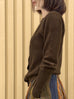 Khaki Brown Pointelle Stitches Cashmere Wool Blend Cardigan