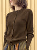 Khaki Brown Pointelle Stitches Cashmere Wool Blend Cardigan