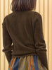 Khaki Brown Pointelle Stitches Cashmere Wool Blend Cardigan