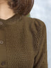 Khaki Brown Pointelle Stitches Cashmere Wool Blend Cardigan