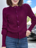 Plum Red Pointelle Stitches Cashmere Wool Blend Cardigan