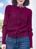 Plum Red Pointelle Stitches Cashmere Wool Blend Cardigan