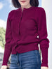 Plum Red Pointelle Stitches Cashmere Wool Blend Cardigan