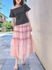 Pink Stars Ruffle Tiers Chiffon Airy Maxi Skirt