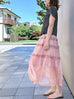 Pink Stars Ruffle Tiers Chiffon Airy Maxi Skirt