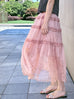 Pink Stars Ruffle Tiers Chiffon Airy Maxi Skirt