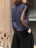 Purplish Navy Mesh Layered Sleeve Ruffle Luxe Silk Blouse