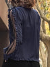 Purplish Navy Mesh Layered Sleeve Ruffle Luxe Silk Blouse