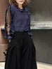 Purplish Navy Mesh Layered Sleeve Ruffle Luxe Silk Blouse