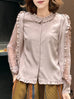 Dusty Pink Mesh Layered Sleeve Ruffle Luxe Silk Blouse