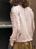 Dusty Pink Mesh Layered Sleeve Ruffle Luxe Silk Blouse