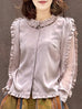 Dusty Pink Mesh Layered Sleeve Ruffle Luxe Silk Blouse