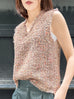 Autumn Shades Trim V-neck Sleeveless Woollen Tweed Top