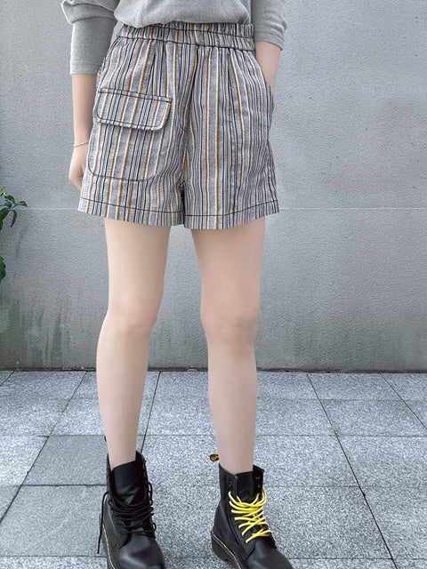 New Colour! Striped Contrast Stitch Patch Pocket A-line Twill Shorts