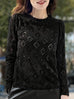 Black Ruffle Collared Openwork Cotton Blend Knitted Top