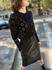 Black Ruffle Collared Openwork Cotton Blend Knitted Top