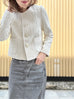 Soft Beige Button Front Boxy Bouclè Tweed Crop Jacket