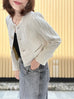 Soft Beige Button Front Boxy Bouclè Tweed Crop Jacket