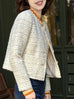 Creamy White Button Front Boxy Bouclè Tweed Crop Jacket