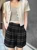 Black Stripe Pleated Detail Breezy Light-weighted Shorts