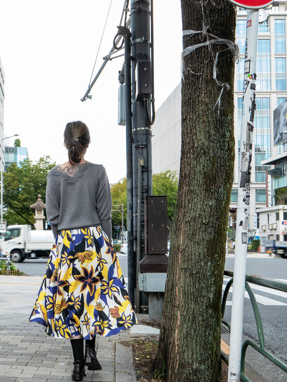 Downtown Impression Printed Midi Skirt