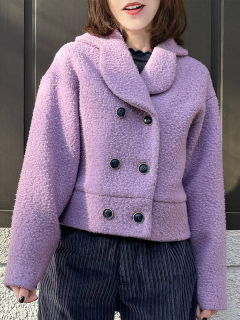 Sugary Lilac Petal Collar Furry Wool Teddy Short Coat