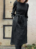 Black Jacquard Sash Tie Puff-Sleeve Elegant Midi Dress