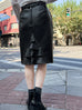 Black Vegan Leather Ruffled Back Knee Length Fitted Skirt