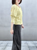 Yellow Lurex Round Collar Pleated Shoulder Knit Top