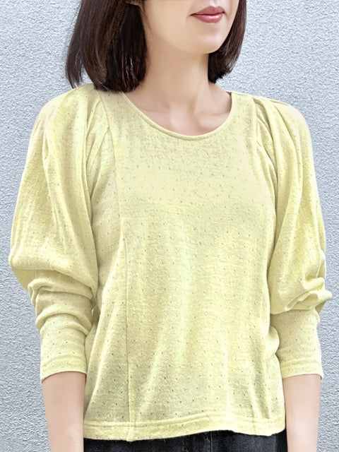 Surprise Sale! Yellow Lurex Round Collar Pleated Shoulder Knit Top