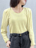 Yellow Lurex Round Collar Pleated Shoulder Knit Top