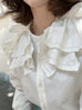 Crispy White Embroidery Layered Collar Cropped Shirt