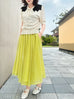 Vibrant Green Textured Stripe Elastic Waist Flare Skirt