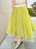 Vibrant Green Textured Stripe Elastic Waist Flare Skirt