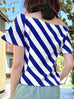 Blue Striped Side Zip Off-the-Shoulder Darted Top